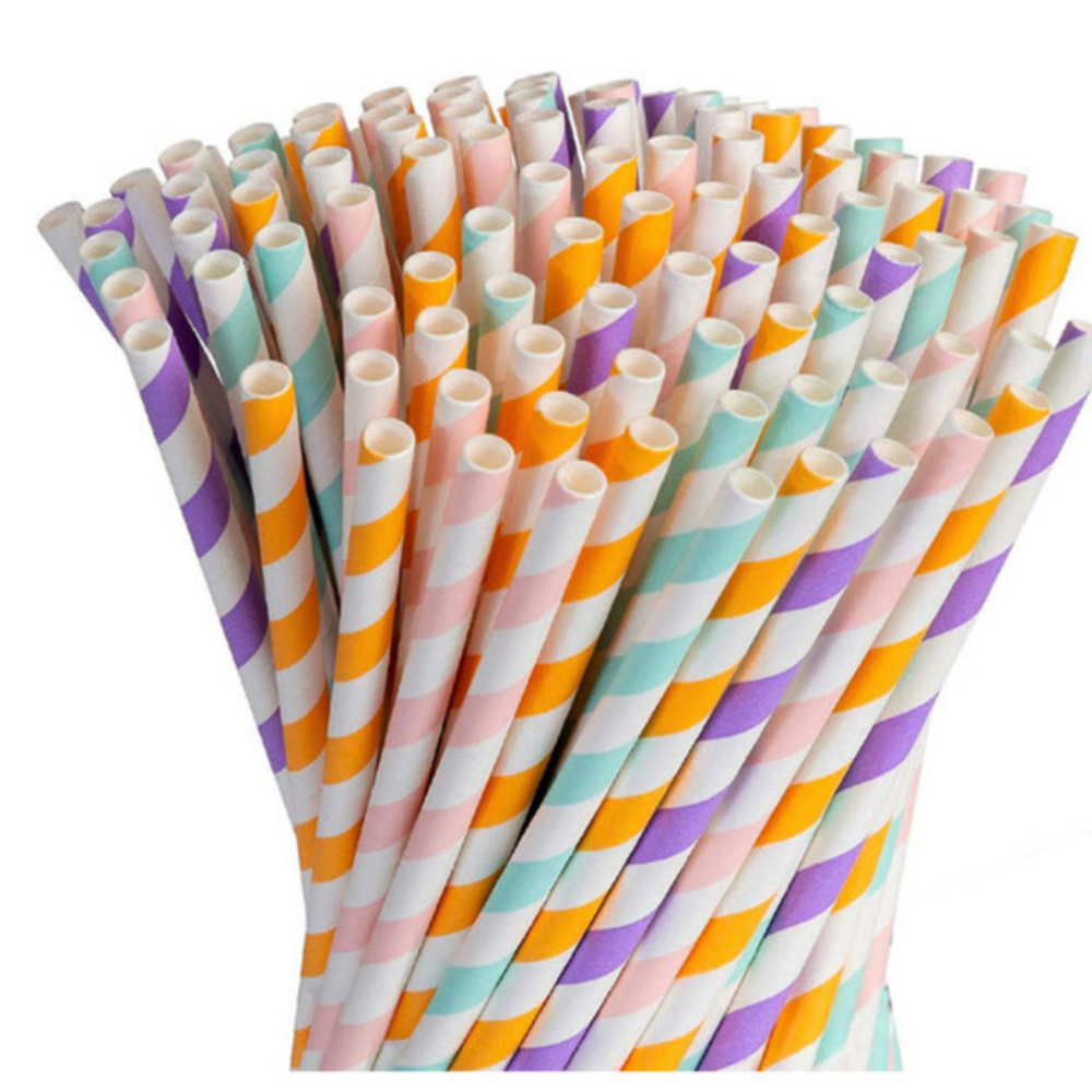striped pastel Biodegradable paper party straws - Picture 3 of 7